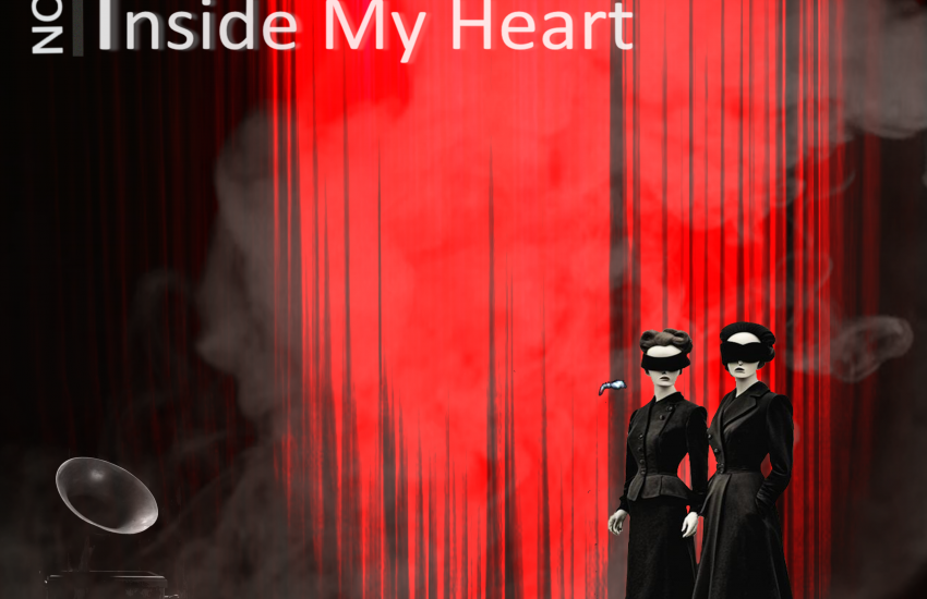 "Rockin' Back Inside My Heart" single cover art. It shows the mannequin duo singing in front of a red velvet curtain.